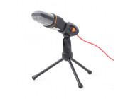 Gembird MIC-D-03 Desktop microphone with a tripod, Frequency: 100 Hz - 16 kHz, Sensitivity: - 62 +/- 3 db,  Voltage: 2...5 V, 3.5 mm audio plug, cable length 1.2 m, weight: 200g, Black